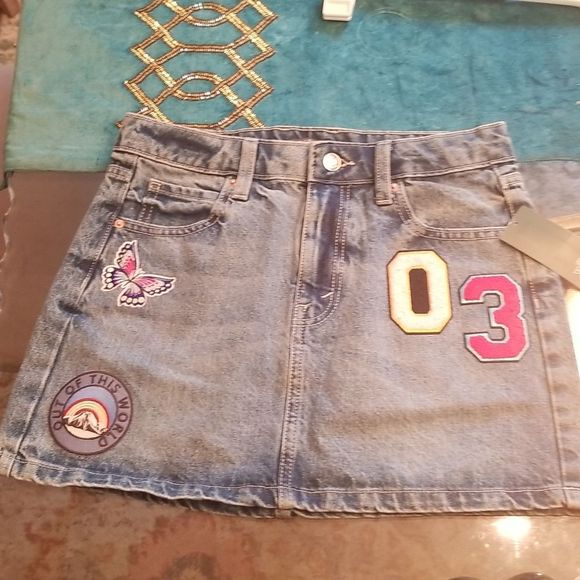 Wild Fable Womens Jeans Mini Skirt Butterfly, 03, "Out of this world", NWT Sz.0 - Picture 5 of 14